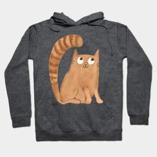 CUTE CAT WATERCOLOR DESIGN - Orange Cat with Striped Tail Painting Hoodie